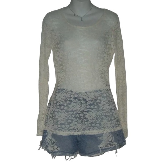 Maurices Blouse Lace Sheer 90210 Brenda 90's Style Grunge Boho Western Romantic - Picture 1 of 8
